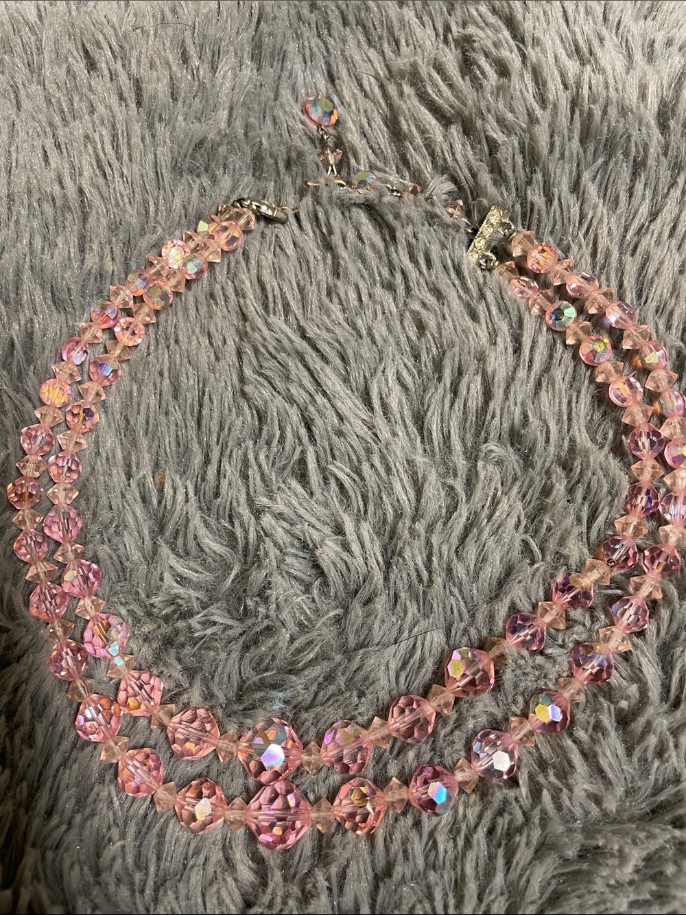 Vintage 40s Pink Austrian Crystal Multi-Strand Necklace